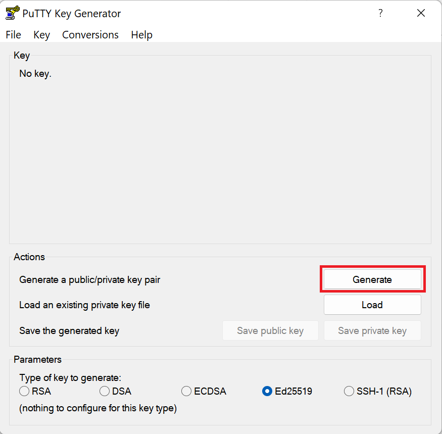 PuTTY generate key pair