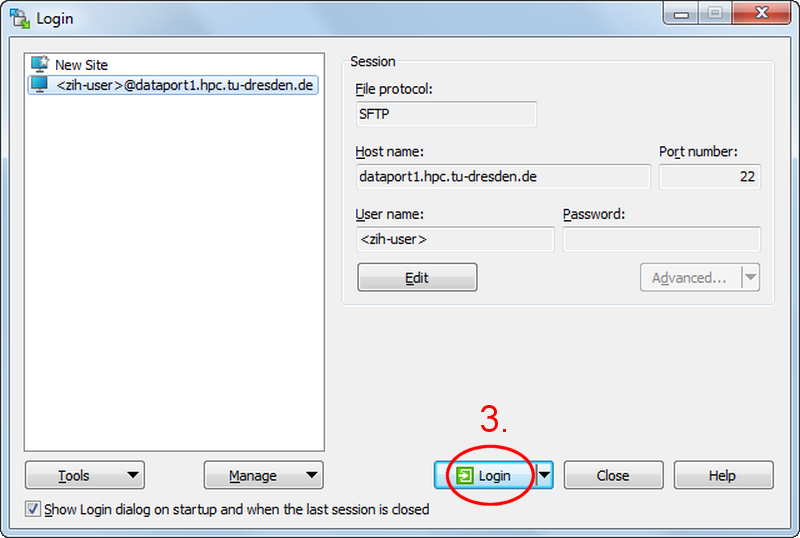 Login - WinSCP click Login